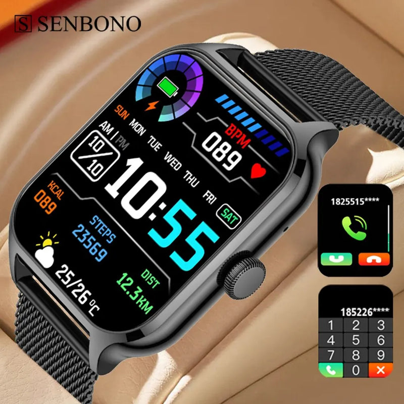 SENBONO Smartwatch 1.91" com Chamada Bluetooth – Monitoramento Avançado de Saúde e Estilo Moderno